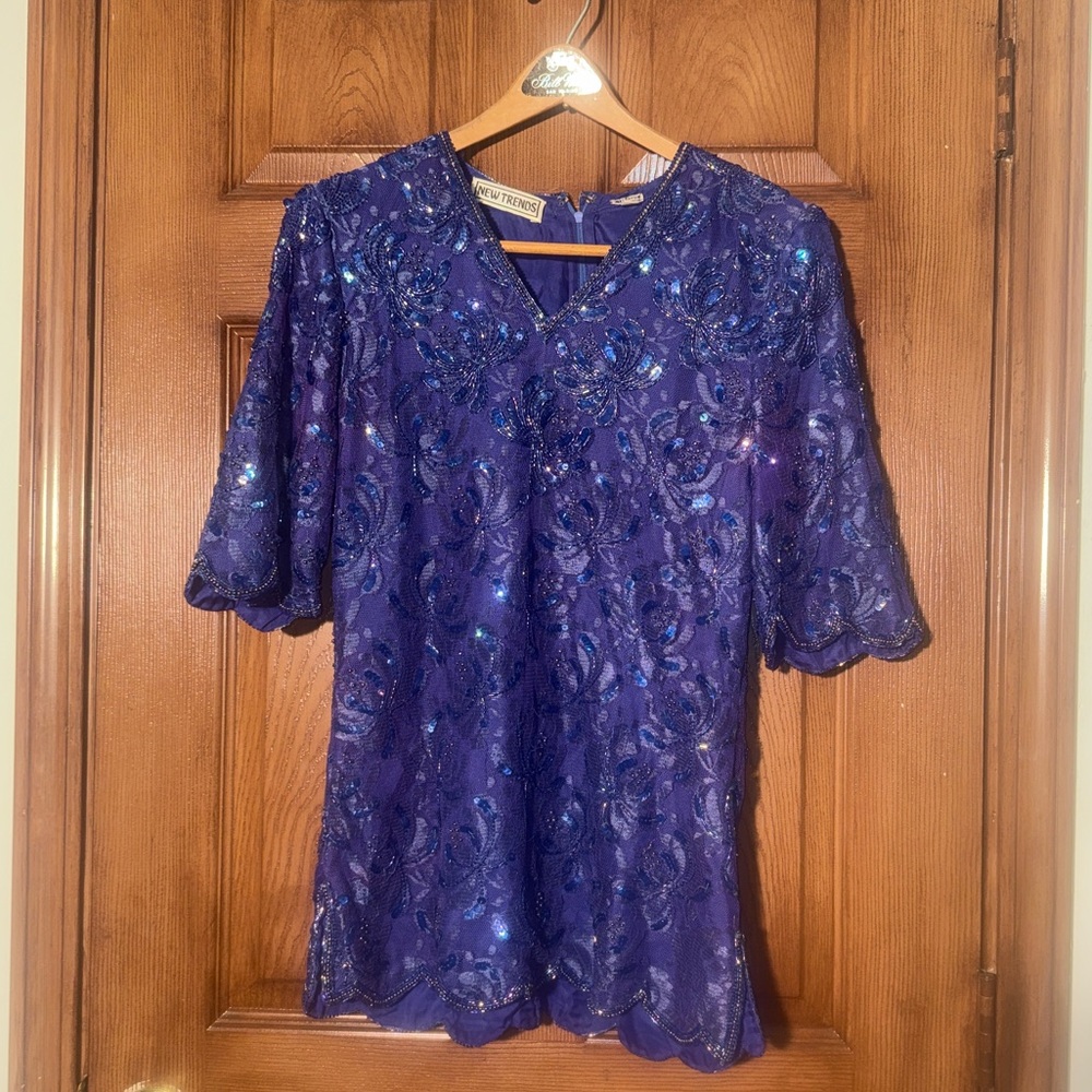 Blue Sequin Lace Tunic Top